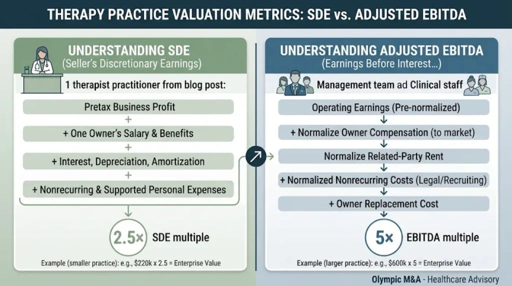 Therapy practice valuation metrics